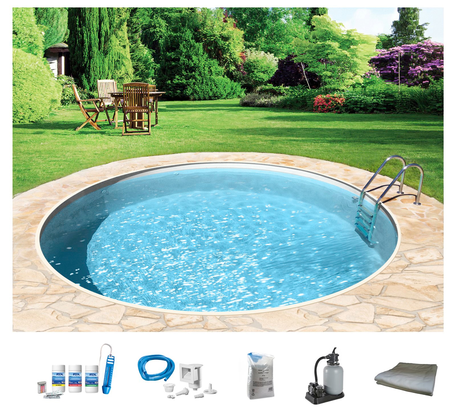 Rundpool MY POOL BWT "mit sandfarbener Folie für den Karibik Look", beige (weiß, sand), H:150cm Ø:500cm, Schwimmbecken, Höhe 150 cm, in versch. Größen verfügbar Image