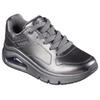 Sneaker SKECHERS "UNO ICON - LUSTROUS AIR", Damen, Gr. 35, grau, Leder, metallic, modisch, Schuhe, Keilsneaker, Plateausneaker, Schnürschuh im Metallic Look