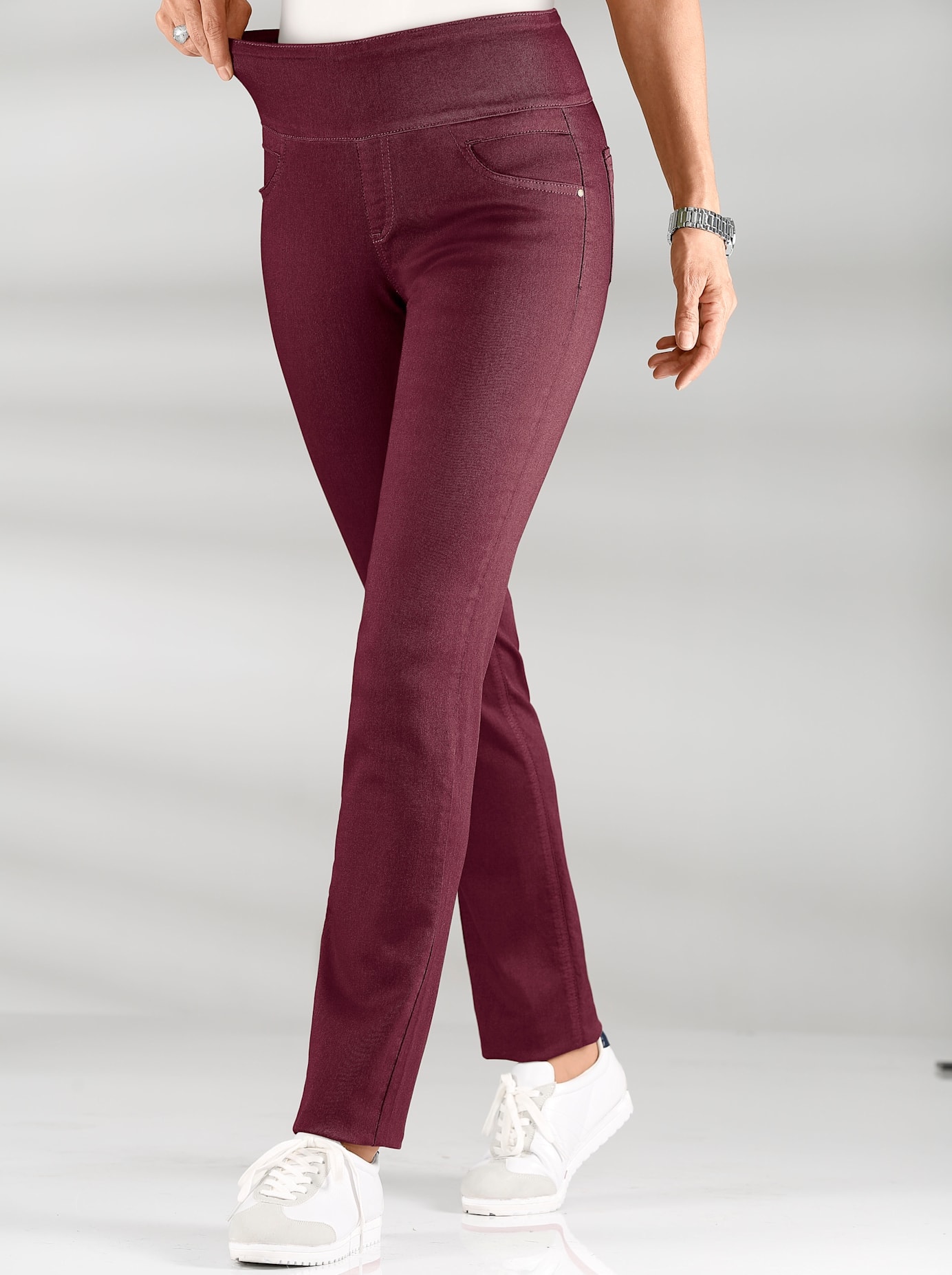 Schlupfhose CASUAL LOOKS, Damen, Gr. 52, Normalgrößen, rot (bordeaux), 65% Baumwolle, 33% Polyester, 2% Elasthan, unifarben, lang, Hosen Schlupfhose
