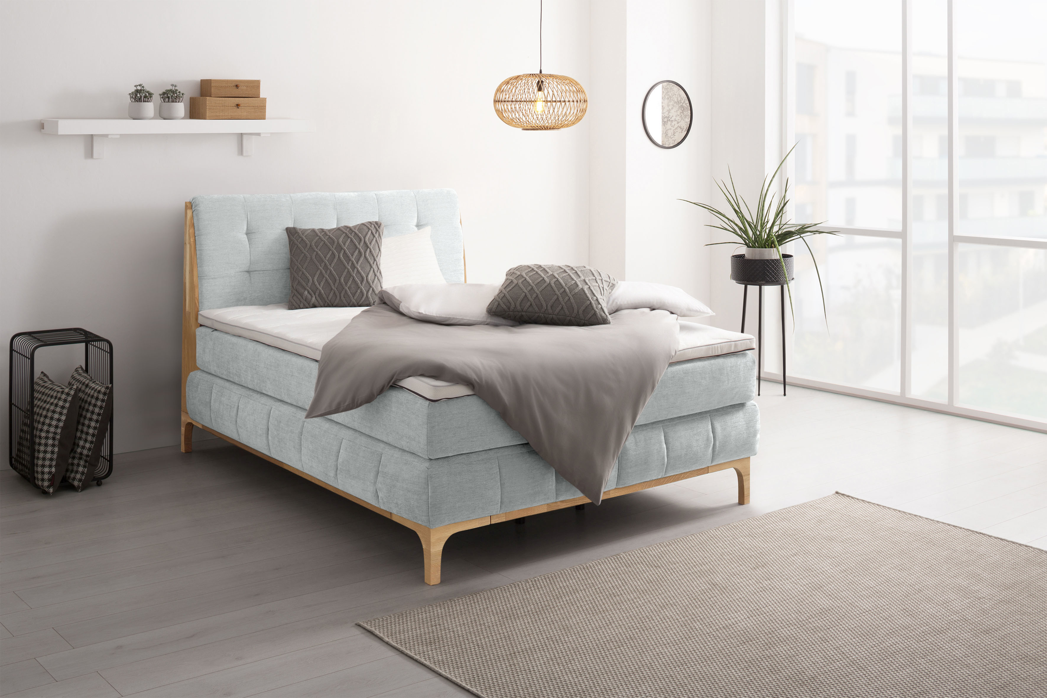 Boxspringbett OTTO PRODUCTS "Jelle", grau (titanio), B:161cm L:216cm, Komplettbetten, Boxspringbett, zertifizierte, recycelte Bezugsstoffe, verschiedene Ausführungen Image