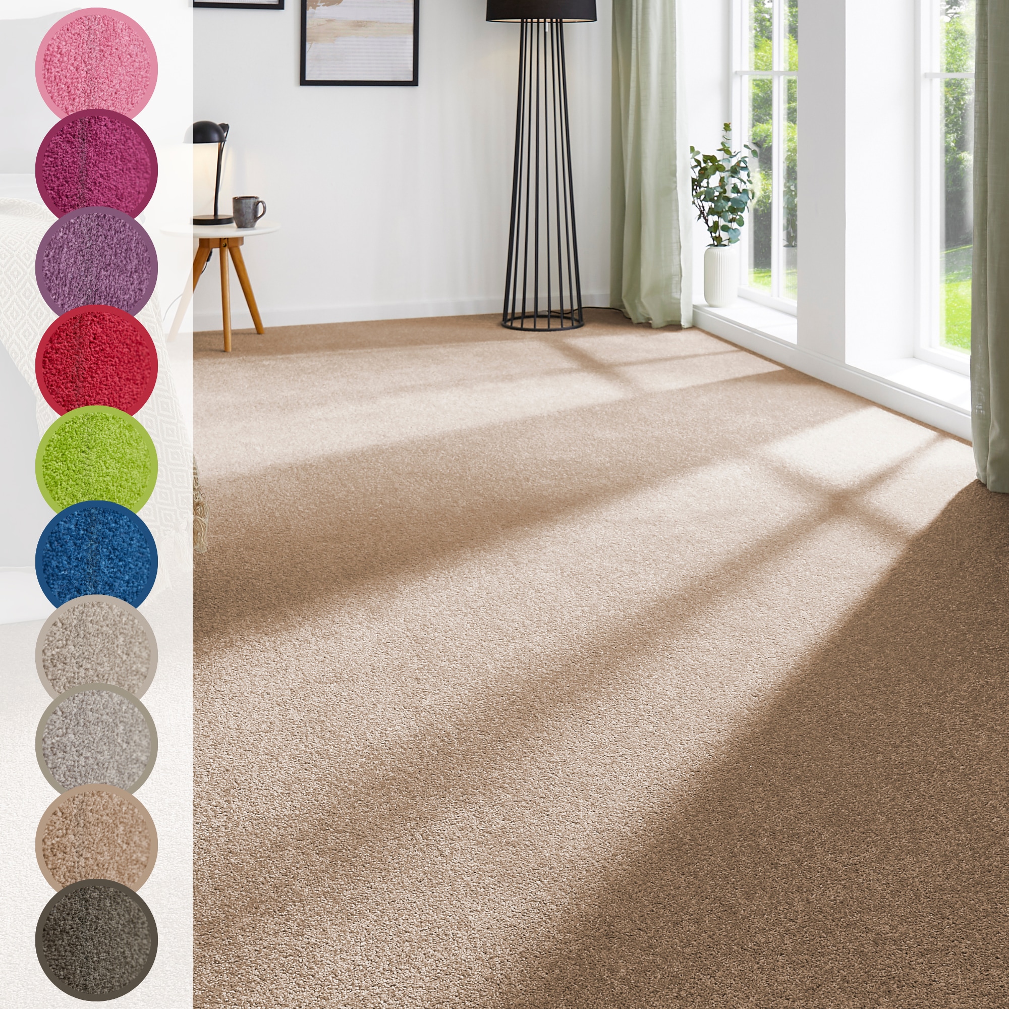 Teppichboden ANDIAMO "Ines, Kräuselvelours, Made in Netherlands", braun (cappuccino), B:400cm H:8,5mm L:1.200cm, Kunstfaser, Teppiche, Uni Farben, Breite 400 cm, strapazierfähig & pflegeleicht