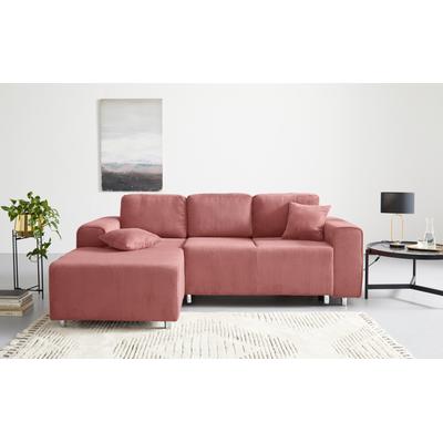 Ecksofa "Györ", rosa, B:235cm H:88cm T:160cm, 100% Polyester, GUIDO MARIA KRETSCHMER HOME & LIVING, Sofas, L-Form, wahlweise mit Bettfunktion und Bettkasten incl. 2 Zierkissen Image