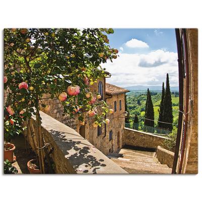 Wandbild ARTLAND "Rosen auf Balkon Toskanalandschaft", grün (farbe bild(er): grün), B:40cm H:30cm, Bilder, als Alubild, Outdoorbild, Leinwandbild, Poster, Wandaufkleber Image
