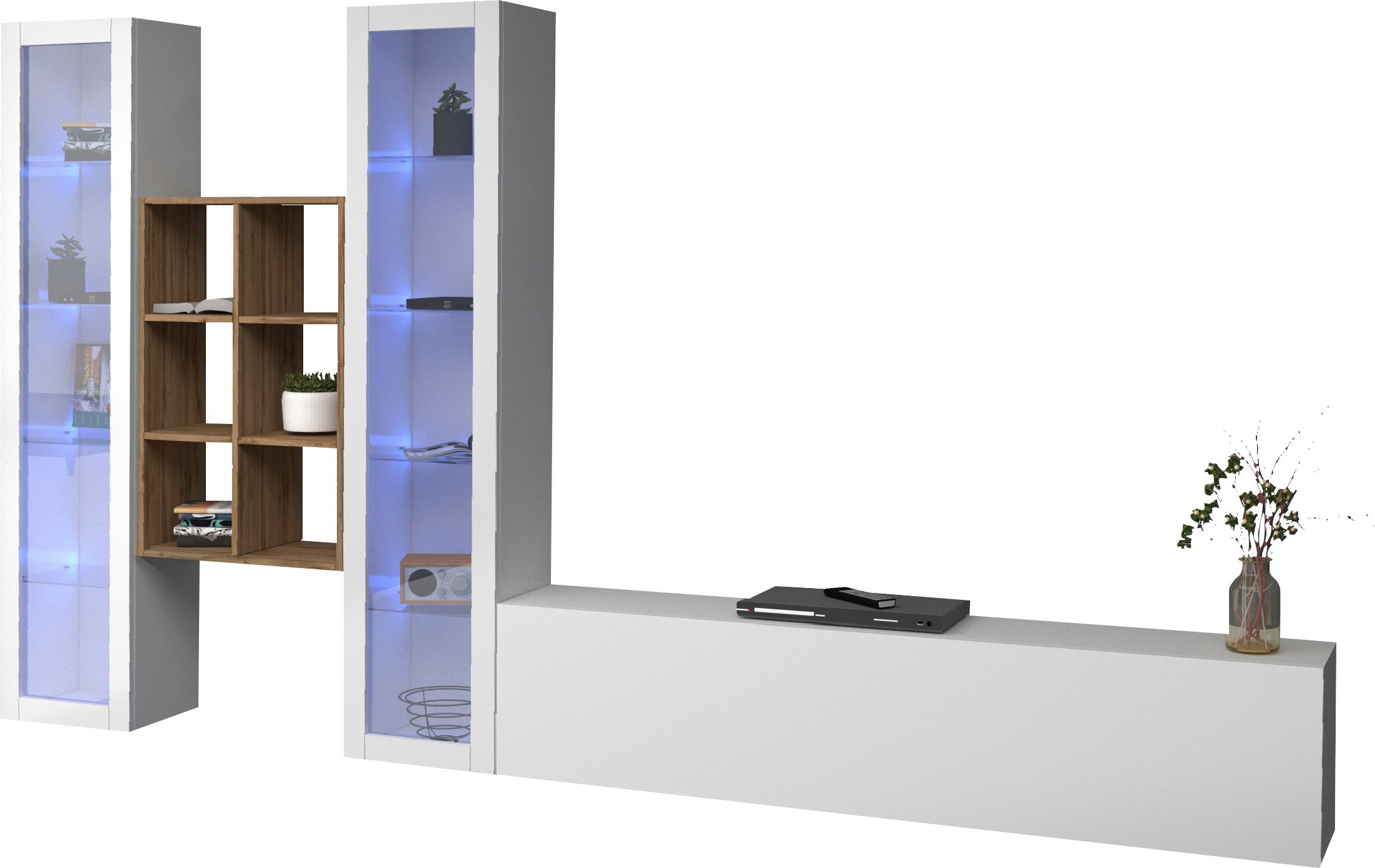 Wohnwand INOSIGN "Maruska", weiß (weiß hochglanz, weiß hochglanz), B:320cm H:180cm T:30cm, Spanplatte, Kastenmöbel-Sets