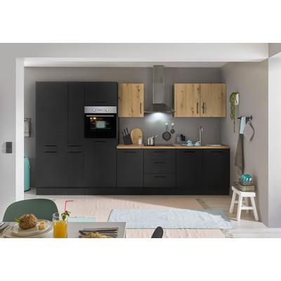 Küchenzeile BASIC BY BALCULINA "Turin", schwarz (front: schwarz matt woodprint, artisan eichefarben, korpus: schwarz matt woodprint, arbeitsplatte: artisan eichefarben), B:360cm H:211cm T:60cm, Komplettküchen-Sets, Küchenzeile, Breite 360 cm,... Image