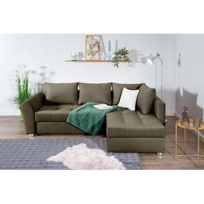 Ecksofa COLLECTION AB "Jana L-Form", grün (dunkelolive), B:220cm H:42cm T:161cm, 100%Polyester, Sofas, inkl. Bettfunktion,Bettkasten und Bonnelfederkern Image