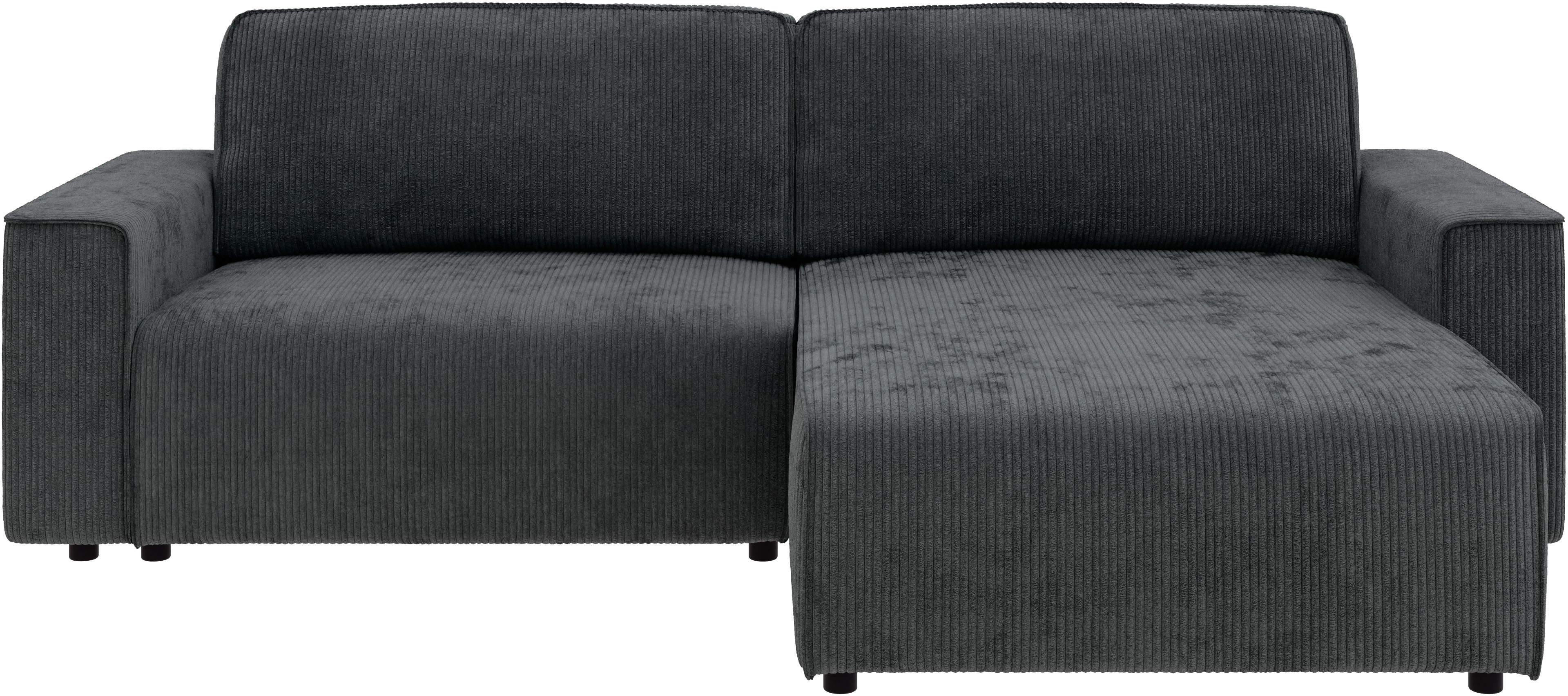Ecksofa INOSIGN "Chance, Recamiere beidseitig montierbar, Schlaffunktion, Breite 265 cm", grau (dunkelgrau), B:265cm H:87cm T:164cm, 92% Polyester, 8% Polyamid, Sofas, in Cordstoff HYPER, mit Schlaffunktion und Bettkasten