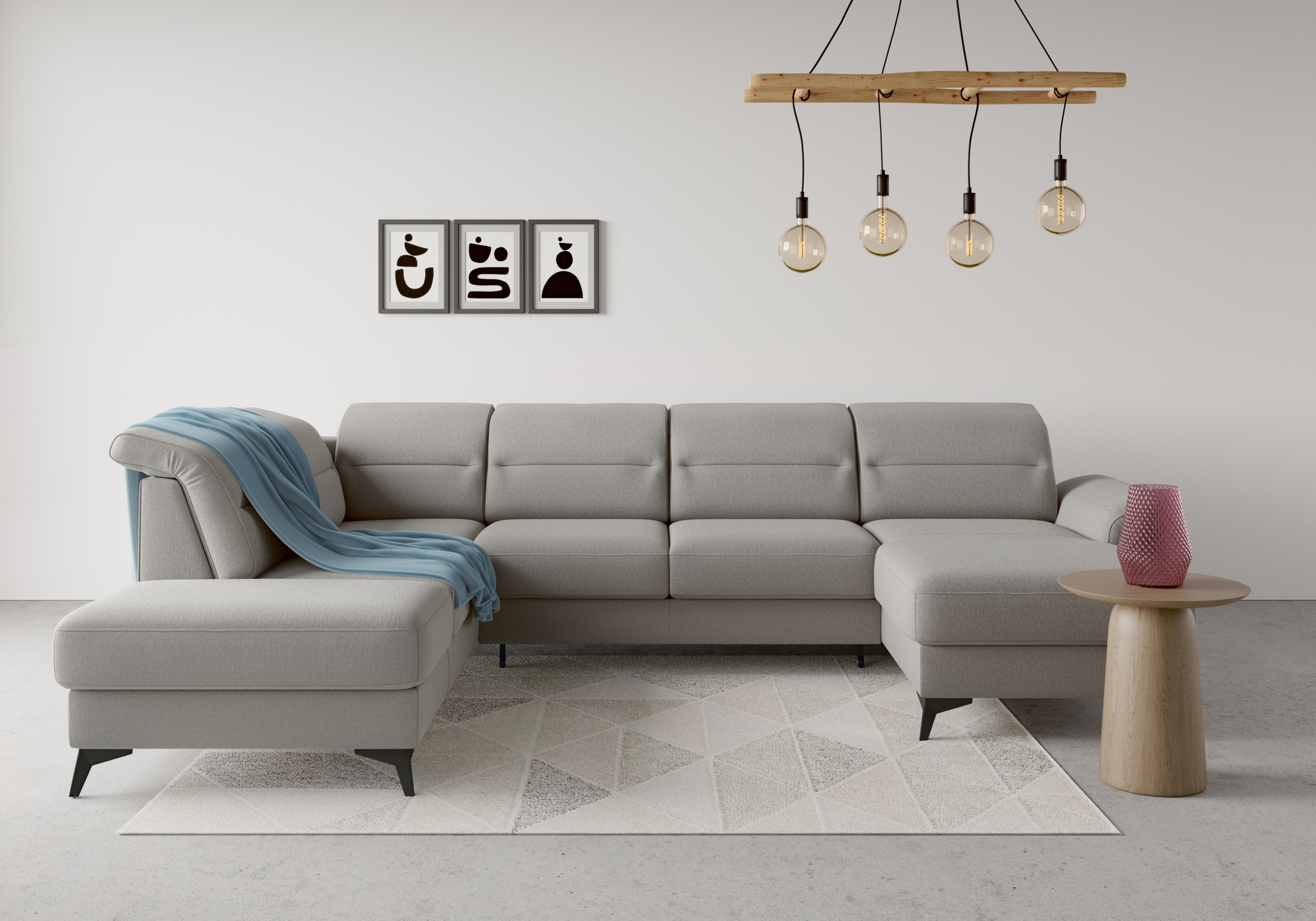 Wohnlandschaft SIT & MORE "Sinatra U-Form", silber, B:326cm H:85cm T:220cm, 90% Polyester, 10% Polyamid, Sofas, optional mit Kopfteilverstellung und Armteilfunktion, Metallfüße Image