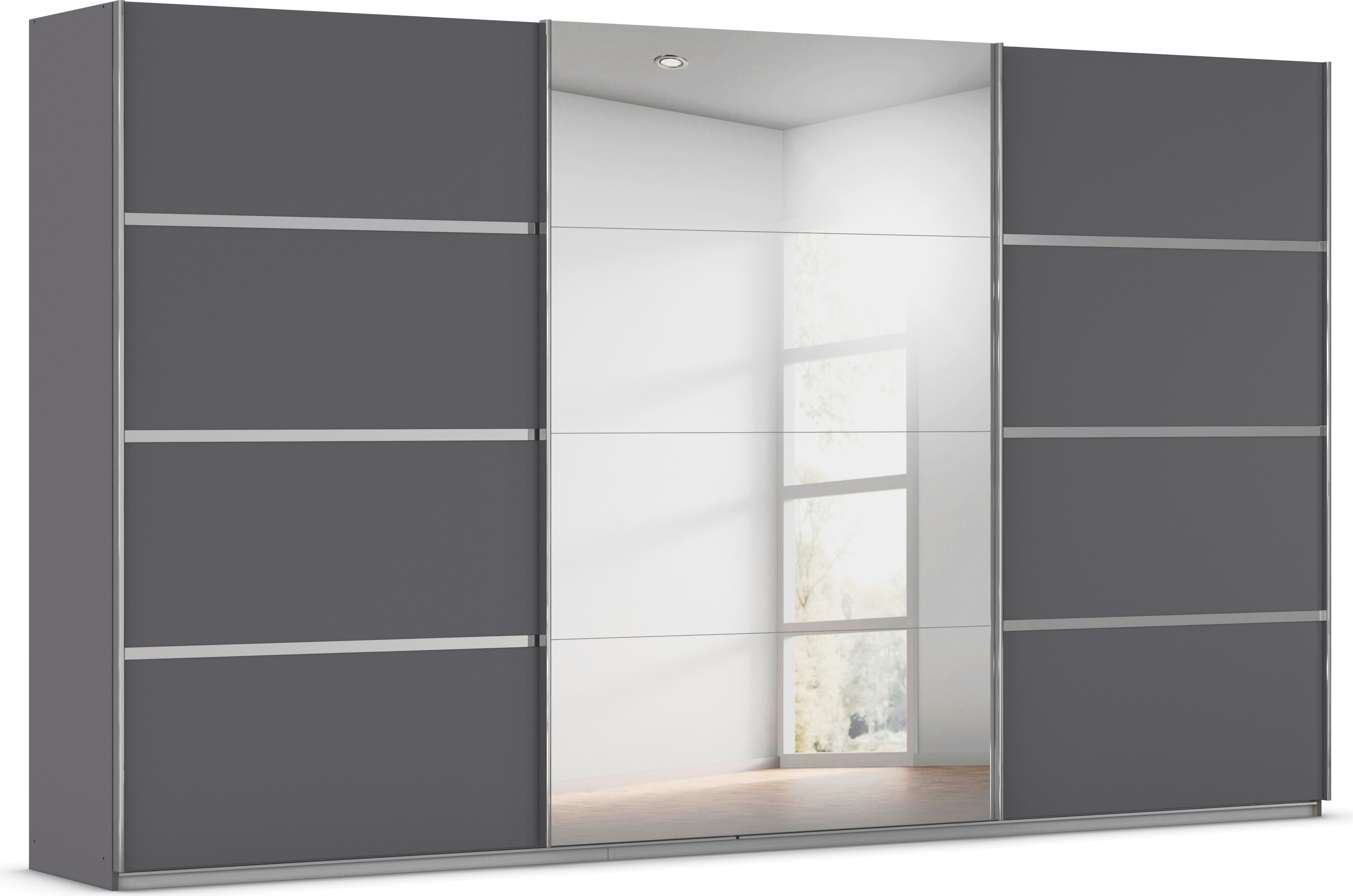 Kleiderschrank RAUCH "Schwebetürenschrank OTTO´s Choice Garderobe Schrank TOP ANGEBOT Avola", graumetallic, leisten chrom, B:360cm H:210cm T:62cm, Holzwerkstoff, Schränke, mit eleganten Zierleisten in Chrom, Schwarz oder Weiß MADE IN GERMANY Image