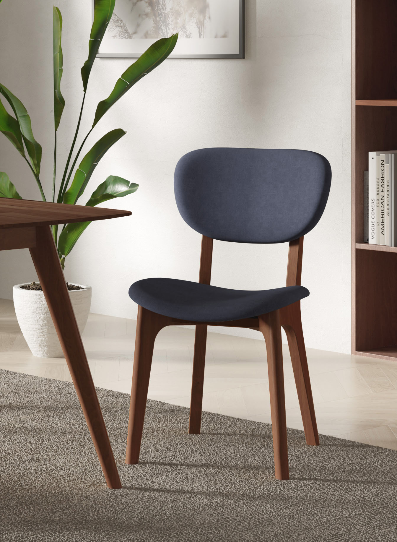 Stuhl INOSIGN "COZY Made in Italy", blau (jeans, nuss), B:50cm H:88cm T:62cm, Polyester, Stühle, Polsterstuhl Esszimmerstuhl 4-Fuß-Stuhl, Gestell in Buche, Kirsch- oder Nussbaum, Massivholz, Design Stuhl