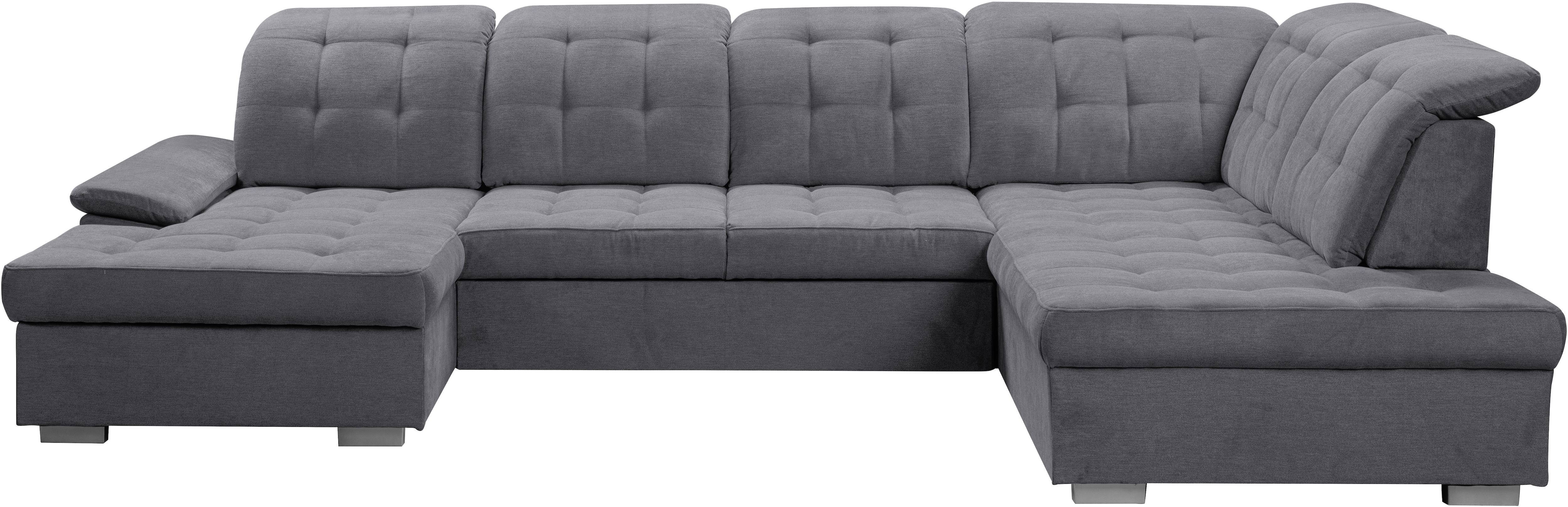 Wohnlandschaft WERK2 "Kordula-New Multifunktion Couch, Breite 332cm, bequem, U-Form", grau, B:332cm H:105cm T:217cm, 95% Polyester, 5% Nylon, Sofas, Wohnlandschaft, Sofa in U-Form mit Schlaffunktion & Bettkasten, Schlafcouch