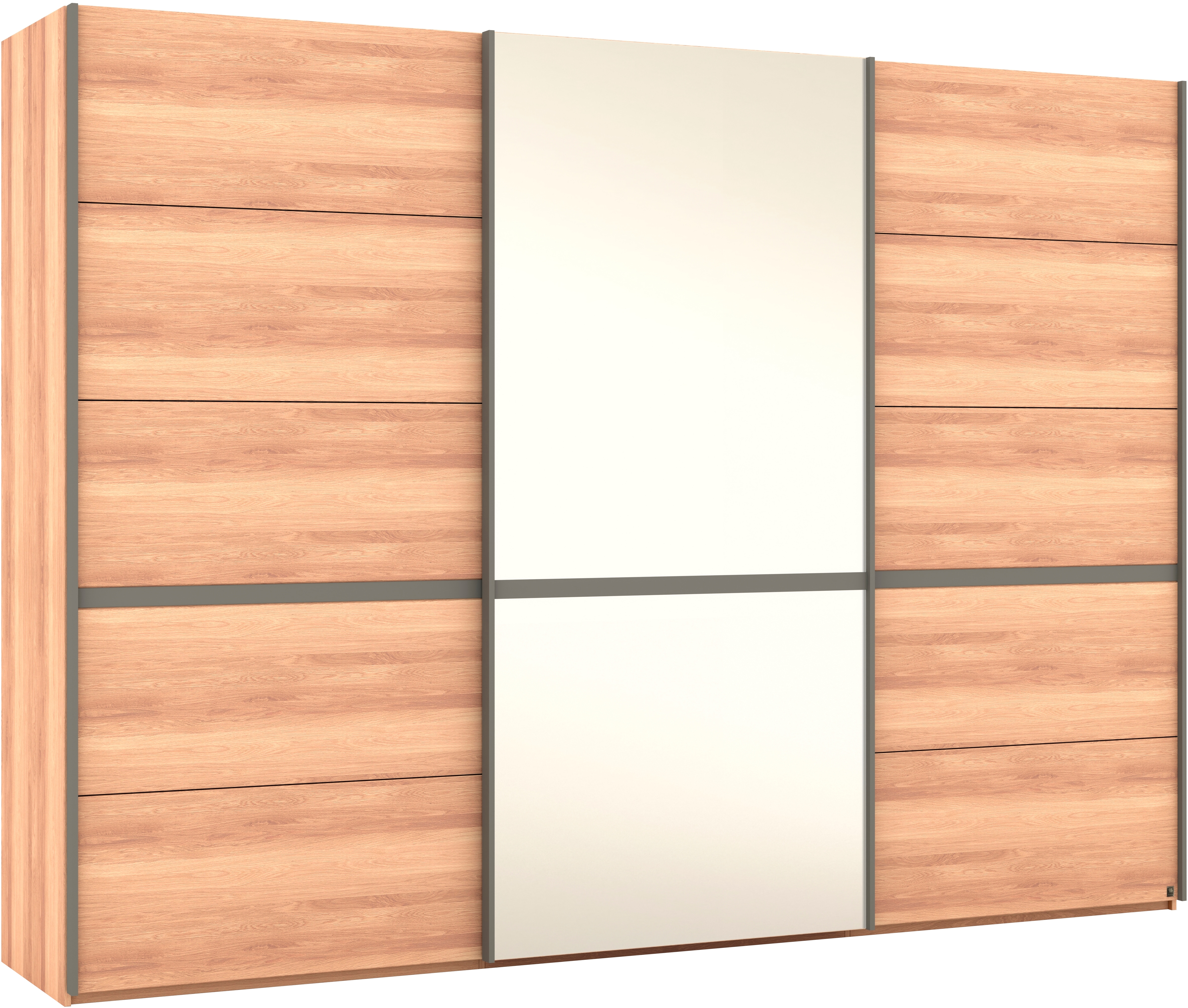 Schwebetürenschrank MUSTERRING "Sorrent, Kleiderschrank, Schrank, Schiebetüren", braun, B:300cm H:217cm, Schränke, Schwebetürenschrank, Türen in Eiche massiv mit Kassetten-Optik, verschiedene Maße verfügbar