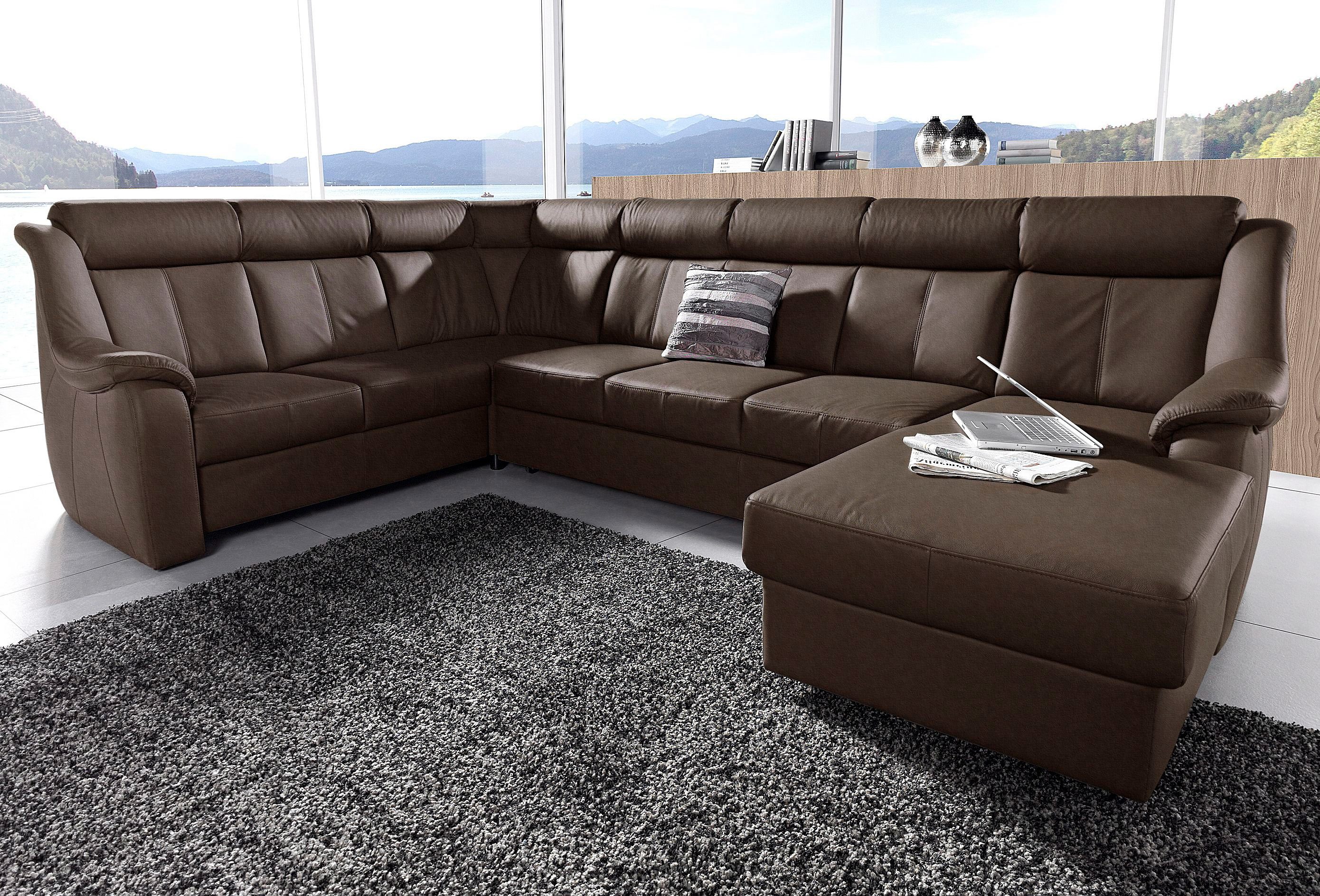 Wohnlandschaft SIT & MORE "Basel U-Form", braun, B:315cm H:98cm T:210cm, Luxus-Microfaser Altara Nubuck (100% Polyester);Kunstleder SOFTLUX;NaturLEDER (echtes Rindsleder), Sofas, wahlweise mit Relaxfunktion Image