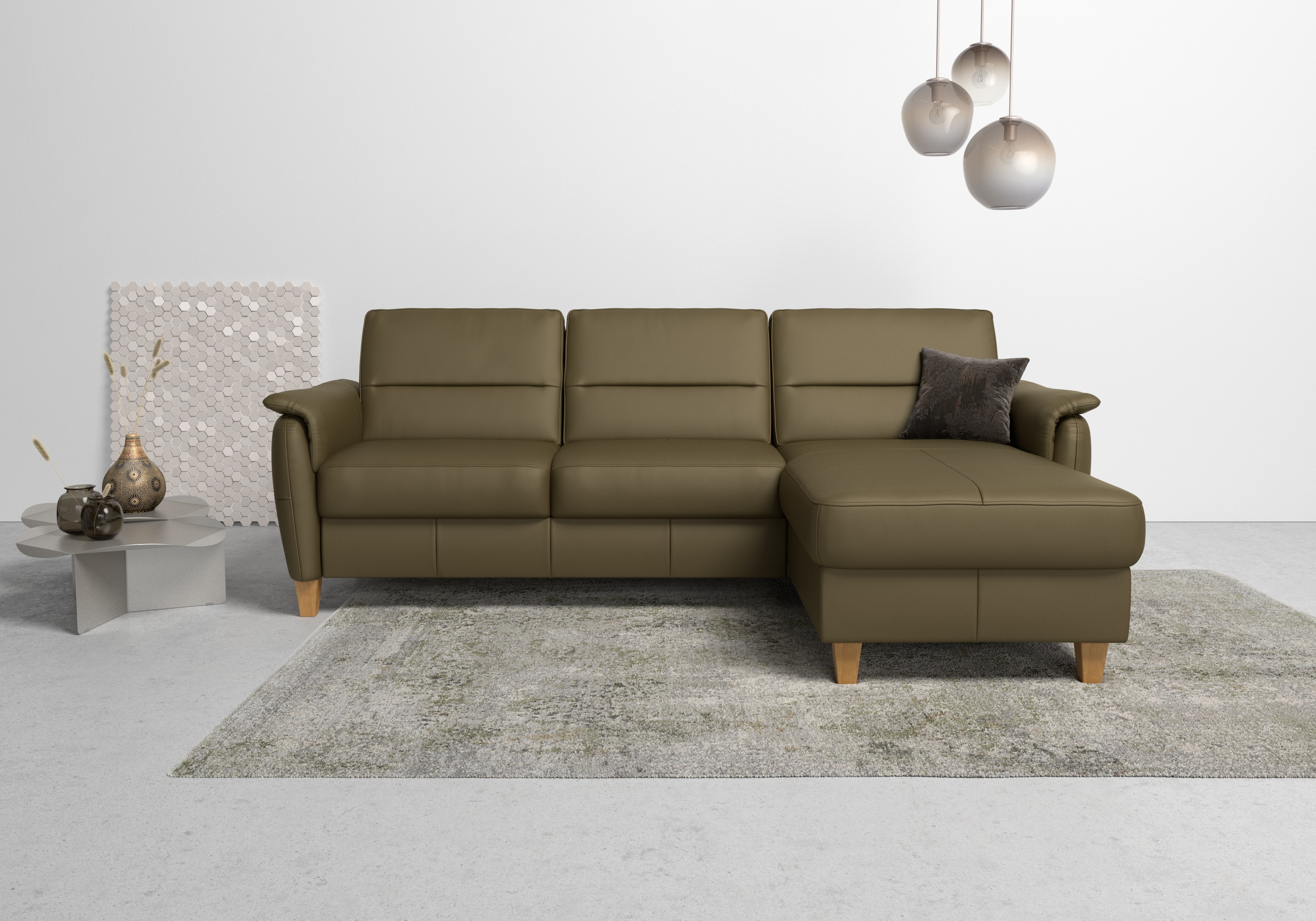 Ecksofa HOME AFFAIRE "Palmera L-Form, B: 244 cm - OTTO. Verlässliche Qualität.", grün (olive), B:244cm H:89cm T:163cm, Luxus-Microfaser (100% Polyester);Struktur (100% Polyester);Luxus-Microfaser in Lederoptik (100% Polyester), Sofas, Ecksofa,... Image