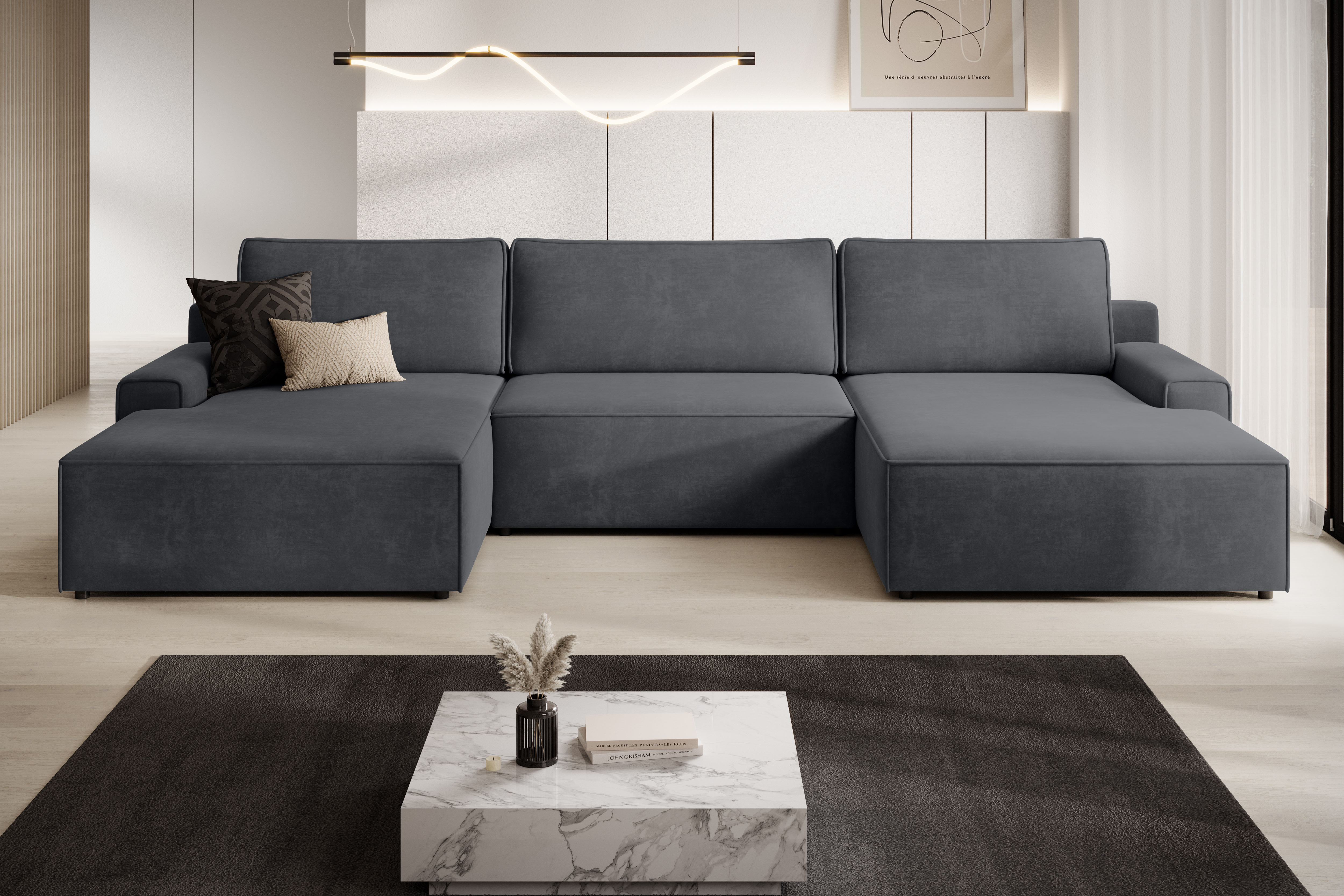 Wohnlandschaft TRENDMANUFAKTUR "Challenge, Schlafsofa mit Bettkasten, Couch in U-Form, Breite 333 cm", grau (anthrazit), B:333cm H:98cm T:168cm, 100% Polyester, Sofas, Wohnlandschaft, XXL Sofa mit Bettkasten & Schlaffunktion, auch in trendigem...