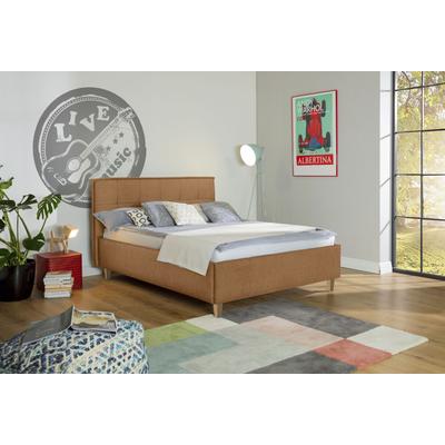 Polsterbett ALINA "Hakon", gelb (ocker gfs 75), B:181cm H:107cm L:209cm, Chenille GFS (100% Polyester), Betten, wahlweise mit Matratze und Lattenrost, Füße in Buche natur Image