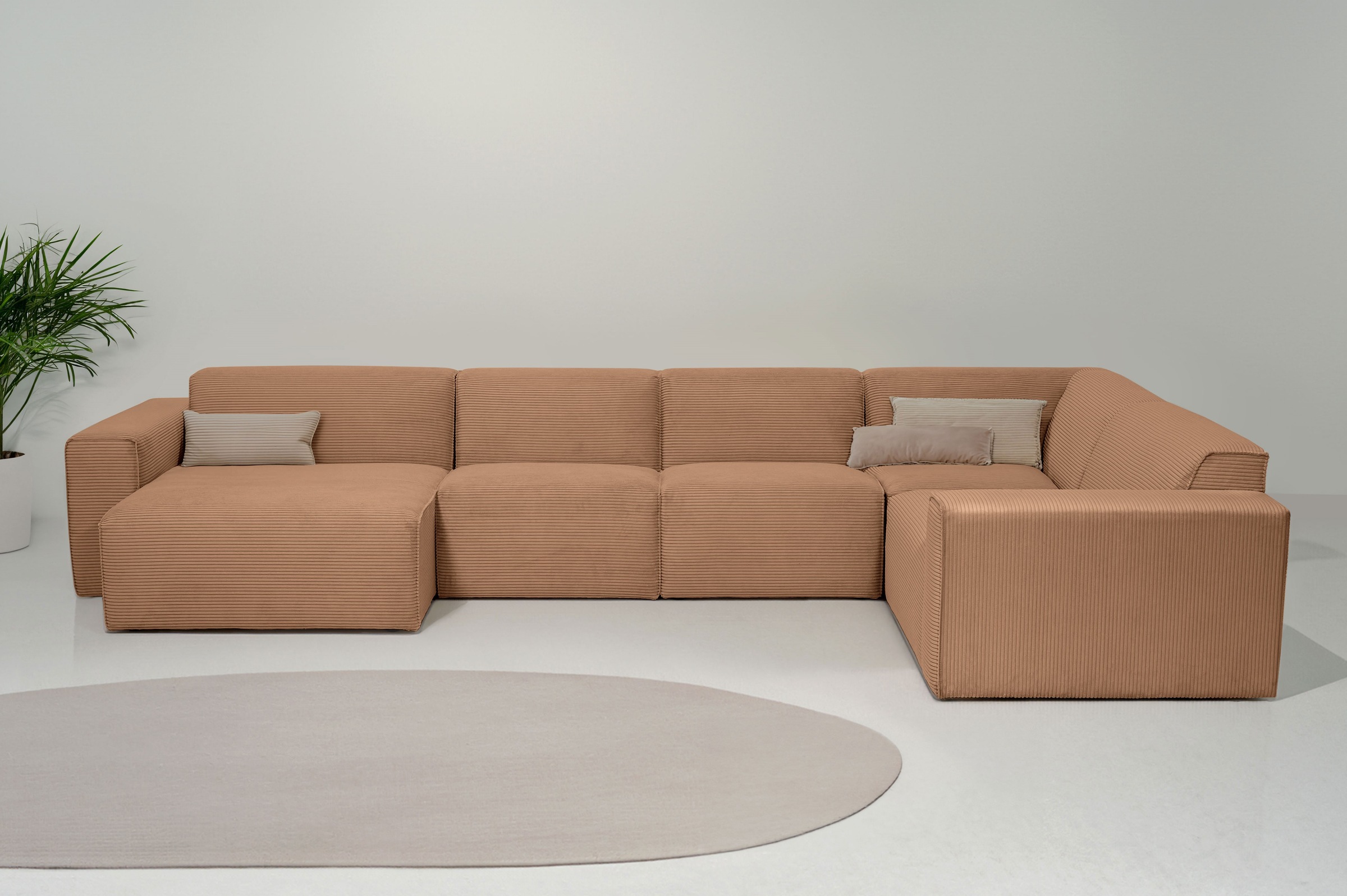 Wohnlandschaft INOSIGN "Clayton", braun (light braun), B:371cm H:70cm T:220cm, 100% Polyester, Sofas, in einem trendigen Cord-Bezug, verschiedene Kombinationen verfügbar Image