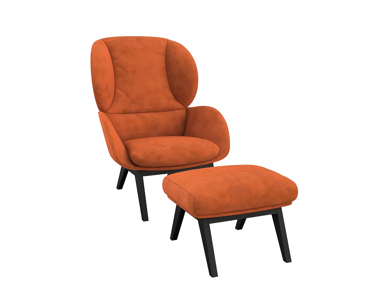 Ohrensessel FLEXLUX "Adria Designsessel, Loungesessel", orange (burned orange), B:78cm H:100cm T:96cm, 85% Polyester/15%Polyamide, Sessel, Ohrensessel, Stil & Komfort, organische Form, Fuß Holz schwarz
