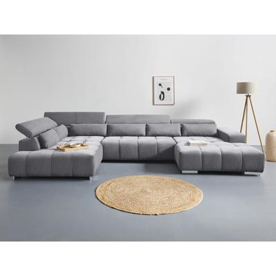 Wohnlandschaft COTTA "Orion U-Form", grau (stone), B:409cm H:73cm T:225cm, 90% Polyester, 10% Polyamid, Sofas Image