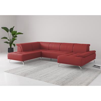 Wohnlandschaft PLACES OF STYLE "Caluna", rot (feuerrot), B:334cm H:81cm T:235cm, Sofas, Inkl.Sitztiefenverstellung, wahlweise mit Kopf- und Armteilverstellung Image