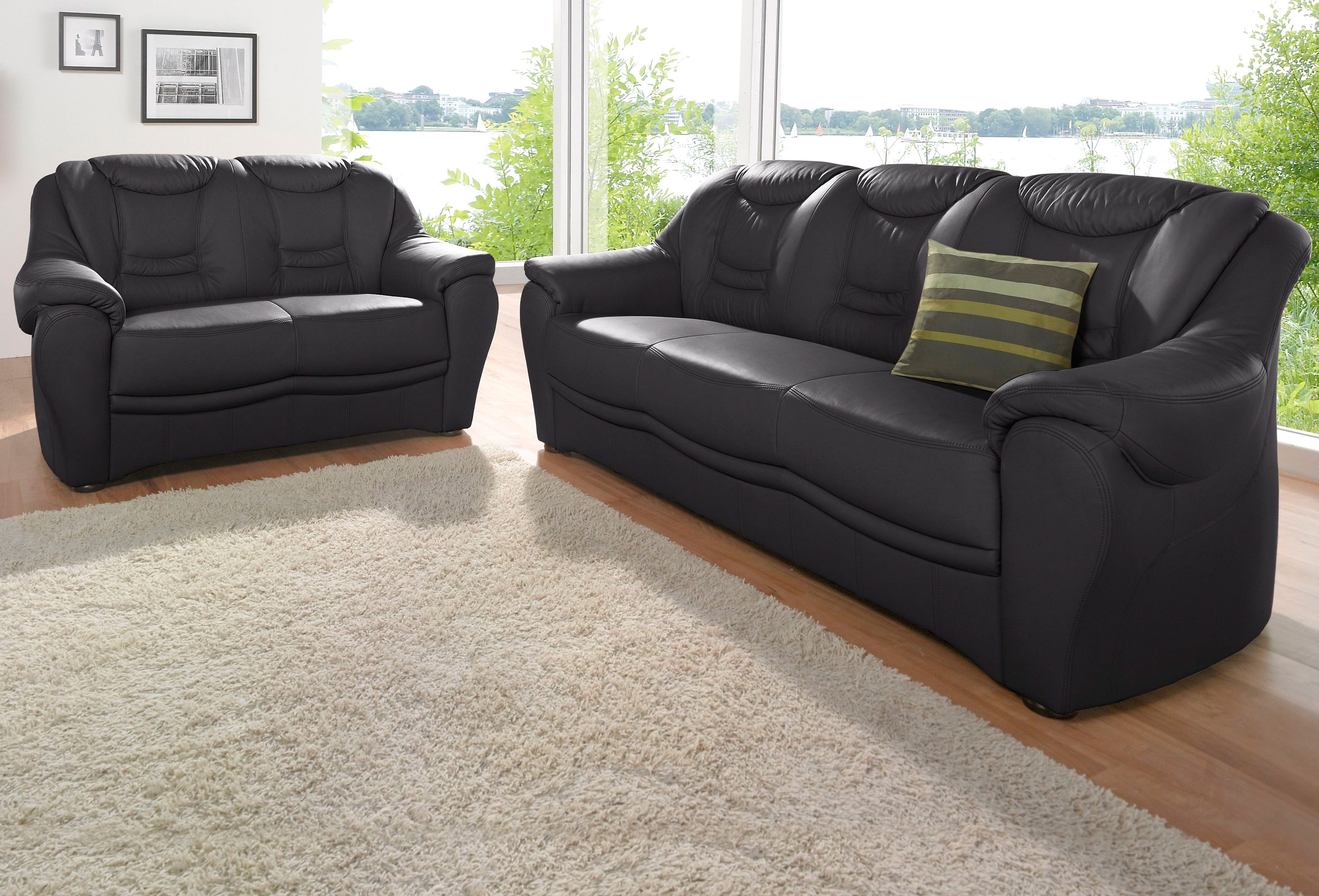 Polstergarnitur SIT & MORE "Bansin", schwarz (schwarz,), Kunstleder SOFTLUX, Sitzmöbel-Sets, bestehend aus einem 3- und einem 2- Sitzer, inklusive Federkern