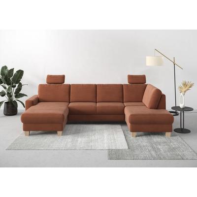 Wohnlandschaft HOME AFFAIRE "Summer U-Form", rosa (kupfer), B:314cm H:91cm T:170cm, 95% Polyester, 5% Polyamid, Sofas, mit oder ohne Bettfunktion und Bettkasten, Cord-Bezug Image