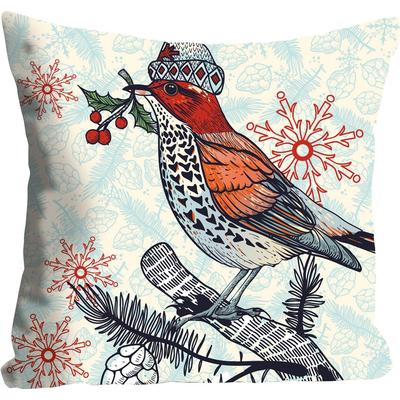 Dekokissen QUEENCE "Willie", bunt (bunt, bedruckt), B:40cm L:40cm, Polyester, Dekokissen_Sitzkissen_Kissenhüllen, mit einem bunten Vogel mit Mütze Image