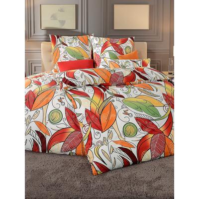 Bettwäsche WÄSCHEPUR Gr. 3, orange (weiß, orange, bedruckt), B/L: 155cm x 220cm, 2-teilige Garnitur St., 2-teilige Garnitur St., Renforcé, B/L: 80cm x 80cm, Renforcu00e9, 100% Baumwolle, Bettwäsche Image