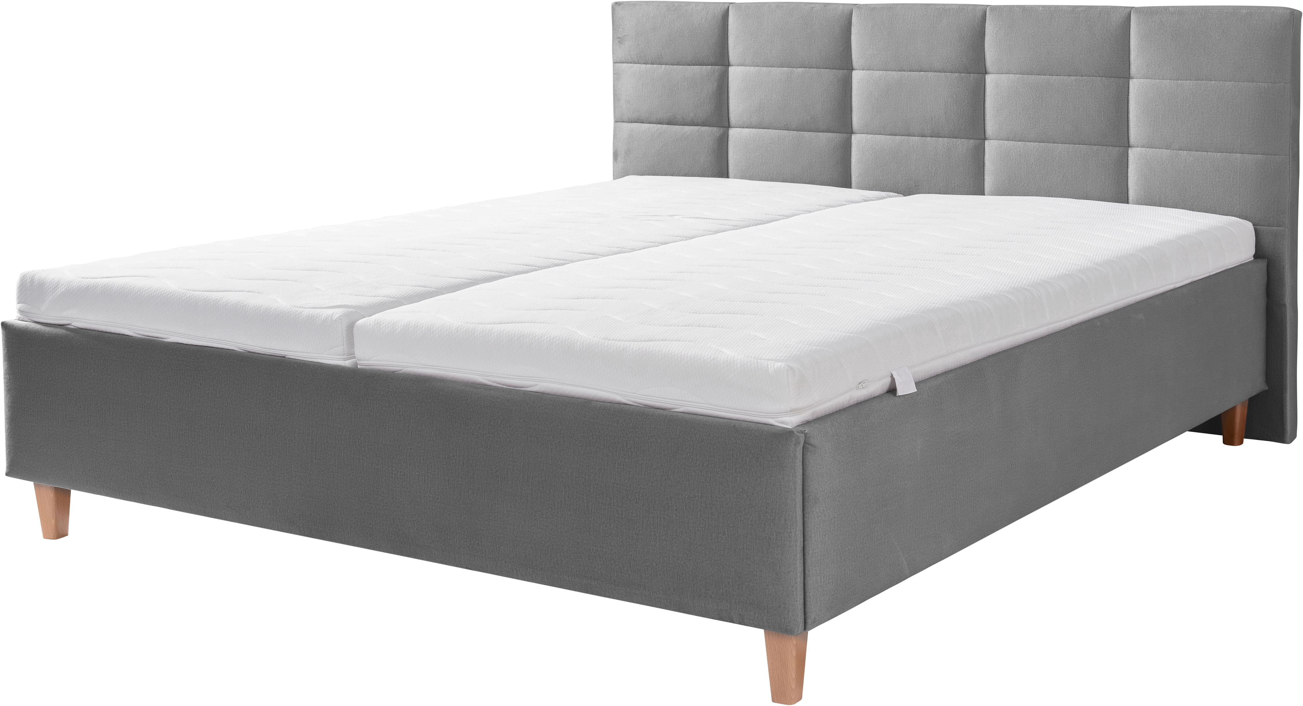 Polsterbett ALINA "Ricardo", grau (grau dmo 59), B:196cm H:102cm L:213cm, Samt DMO (100% Polyester), Betten, Füße in Buche natur