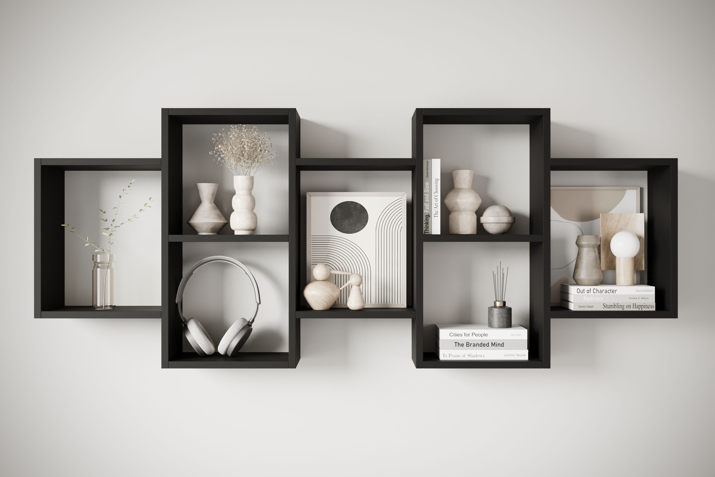 Wandboard INOSIGN "Wandregal Trio", schwarz (graphite schwarz matt), B:160,8 H:65 T:18, FSC-zertifizierter Holzwerkstoff, Regale, Stell- oder Hängeregal, 10 offene Fächer, flexibel montierbar Image