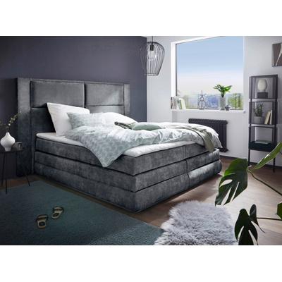 Boxspringbett COLLECTION AB "Copenhagen", grau (anthrazit), B:231cm L:215cm, Holzwerkstoff, Spanplatte, Komplettbetten, inklusive Bettkasten, Topper, wahlweise mit LED-Beleuchtung, Topseller Image
