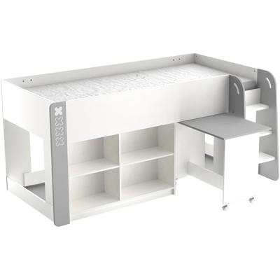 Hochbett DEMEYERE GROUP "HAMPTON Kombi Bett mit Schreibtisch", grau (weiß, grau), B:124,2cm H:97,8cm L:210,3cm, Hochbetten, Kombi Bett mit Schreibtisch auf Rollen Image