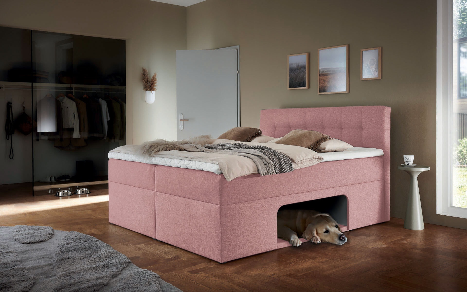 Boxbett PLACES OF STYLE "Carolin", rosa, B:182cm L:210cm, Komplettbetten, mit Nische inkl. gepolsterter Unterlage für Haustiere Image