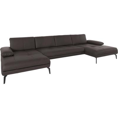 Wohnlandschaft ANDAS "Stenlille Multifunktions-Sofa, U-Form", braun, B:374cm H:83cm T:162cm, Struktur weich (100% Polyester), Struktur grob (100% Polyester), 100% NaturLEDER, Sofas, incl. Sitztiefen-, Kopfteil- und Armteilverstellung Image
