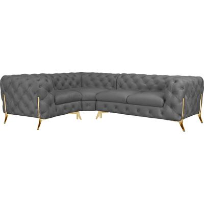 Chesterfield-Sofa LEONIQUE "Amaury L-Form", grau, B:264cm H:75cm T:204cm, Struktur (100% Polyester), Samtoptik (100% Polyester), Sofas, moderne Chersterfield-Optik, Breite 262 cm, Fußfarbe wählbar Image