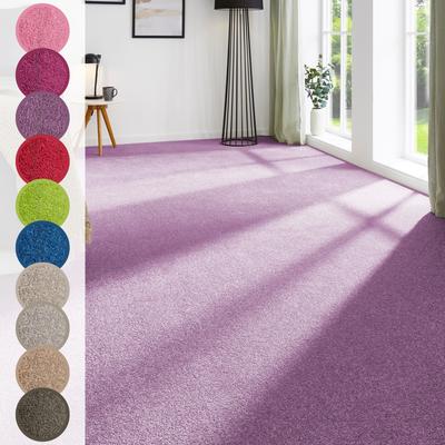 Teppichboden ANDIAMO "Ines, Kräuselvelours, Made in Netherlands", lila (dunkellila), B:400cm H:8,5mm L:1400cm, Kunstfaser, Teppiche, Uni Farben, Breite 400 cm, strapazierfähig & pflegeleicht Image