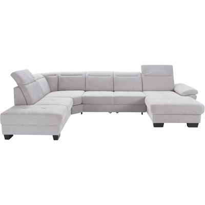 Wohnlandschaft PLACES OF STYLE "Cornwall U-Form", silber, B:360cm H:84cm T:253cm, Struktur fein (100% Polyester), Luxus-Microfaser weich (90% Polyester, 10% Polyamid), Sofas, inkl. Sitztiefenverstellung, wahlweise mit Bettfunktion Image