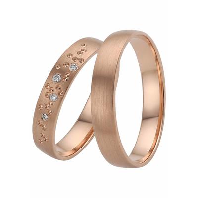 Trauring FIRETTI "Schmuck Geschenk Gold 375 Hochzeit Ehering "LIEBE" Sterne" Gr. 17,5, rosa (roségoldfarben), Fingerringe, 17,5, 0,03 ct SI = kleine Einschlüsse mit Brillanten, Roségold 375, 4mm, Rosu00e9gold 375, Made in Germany, wahlweise mit oder... Image