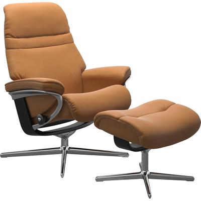 Relaxsessel STRESSLESS "Sunrise", braun (new caramel), B:83cm H:105cm T:74cm, Sessel, mit Cross Base, Größe S, M & L, Holzakzent Schwarz Image