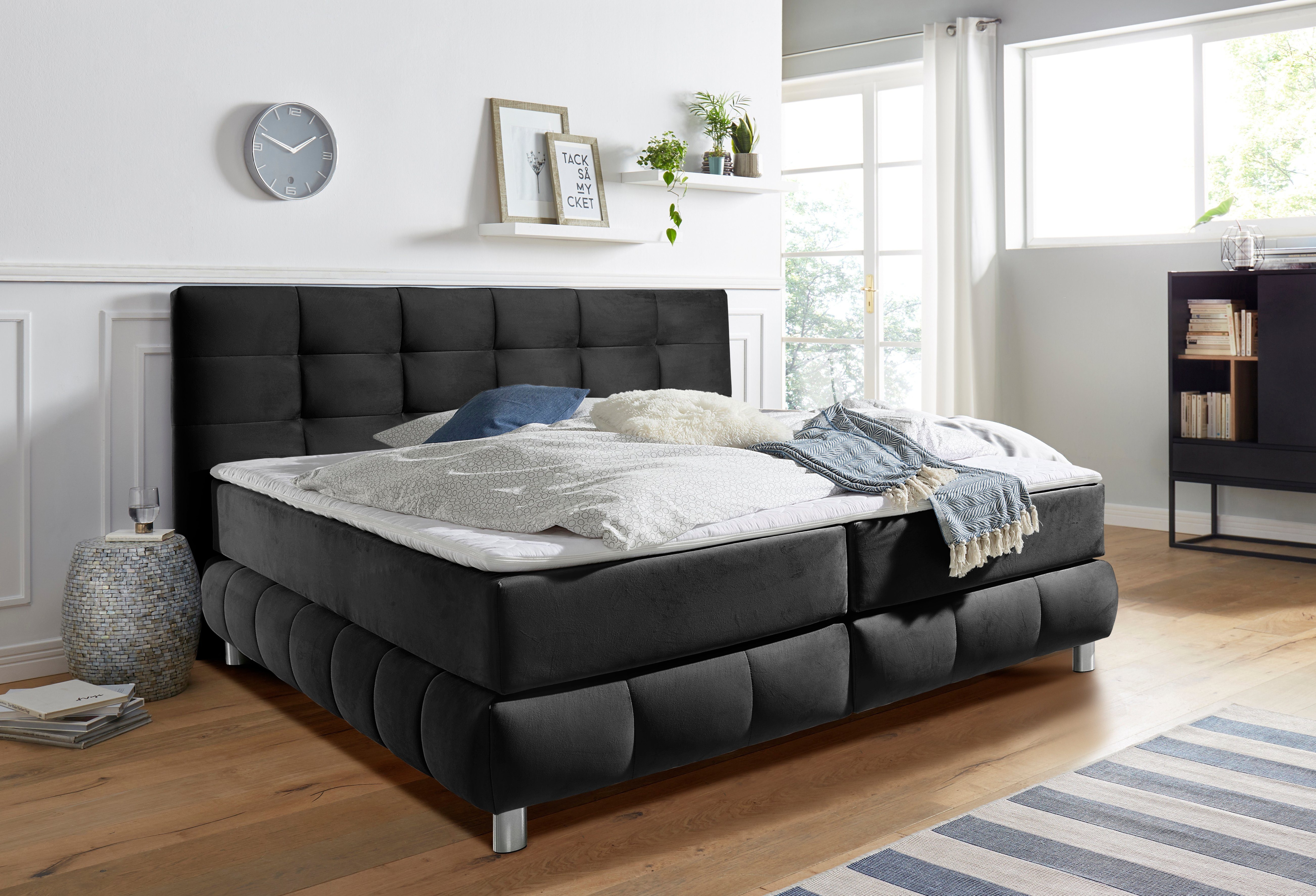 Boxspringbett ANDAS "Salo XXL", grau (anthrazit), B:174cm L:231cm, Komplettbetten, Boxspringbett, in Samtoptik oder Struktur, 6 Breiten in Überlänge 220cm, 4 Härtegrade Image
