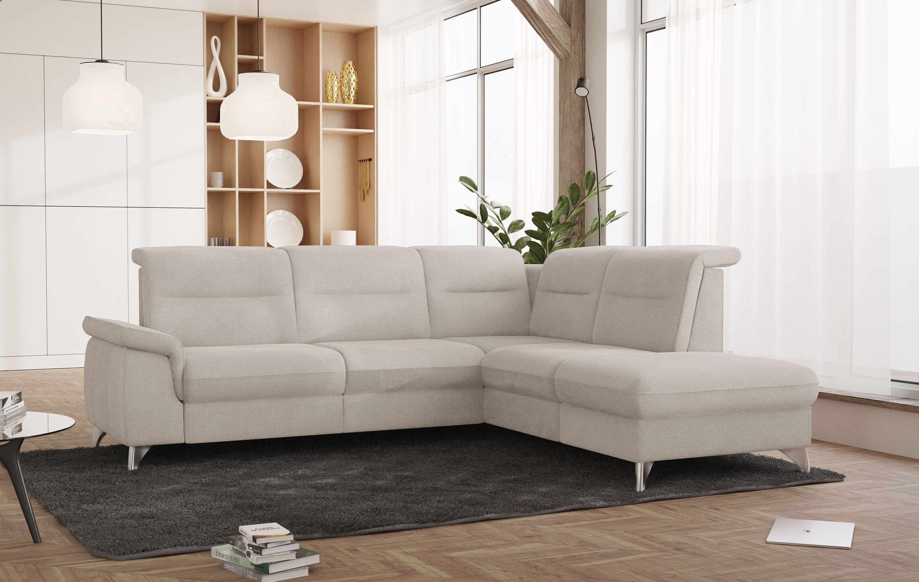 Ecksofa SIT & MORE "Astoria L-Form", beige (nature), B:256cm H:91cm T:225cm, 100% Polyester, Sofas, wahlweise mit motorischer Relaxfunktion