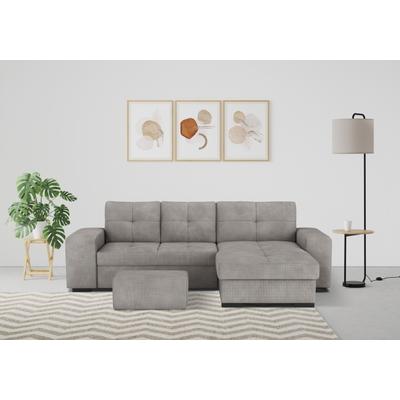 Ecksofa COTTA "Mattina L-Form", grau, B:268cm H:73cm T:156cm, 96% Polyester, 4% Polyamid, Sofas, mit Hocker, wahlweise mit Bettfunktion & Bettkasten Image