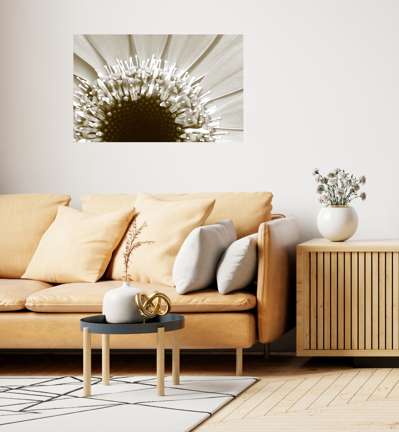 Wandsticker QUEENCE "Sonnenblume", beige, B:90cm H:60cm T:0,1cm, Folie, Wandtattoos, Selbstklebend, kinderleichte Anbringung