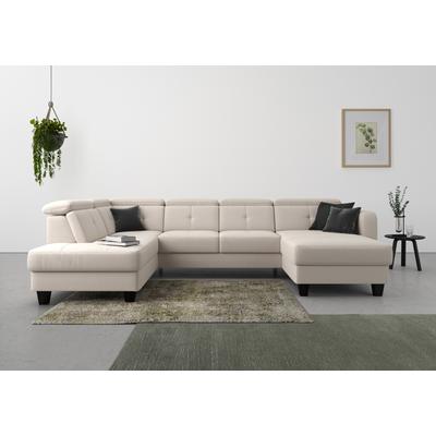 Wohnlandschaft SIT & MORE "Belluci U-Form", grau (elephant), B:321cm H:85cm T:195cm, Sofas, Kopfteilverstellung und Federkern, wahlweise mit Bettfunktion Image