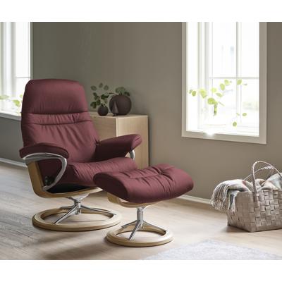 Relaxsessel STRESSLESS "Sunrise", rot (bordeaux batick), B:83cm H:105cm T:74cm, Leder BATICK: BATICK ist ein leicht korrigiertes, durchgefärbtes und genarbtes Möbelleder, bei dem die meisten Unebenheiten und Spuren in der Regel entfernt wurden.,... Image