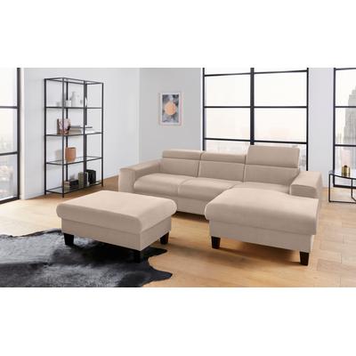 Polstergarnitur COTTA "Morven L-Form", beige (natural), B:244cm, Sitzmöbel-Sets, Set bestehend aus: Ecksofa mit Kopfteilverstellung & Hocker Image