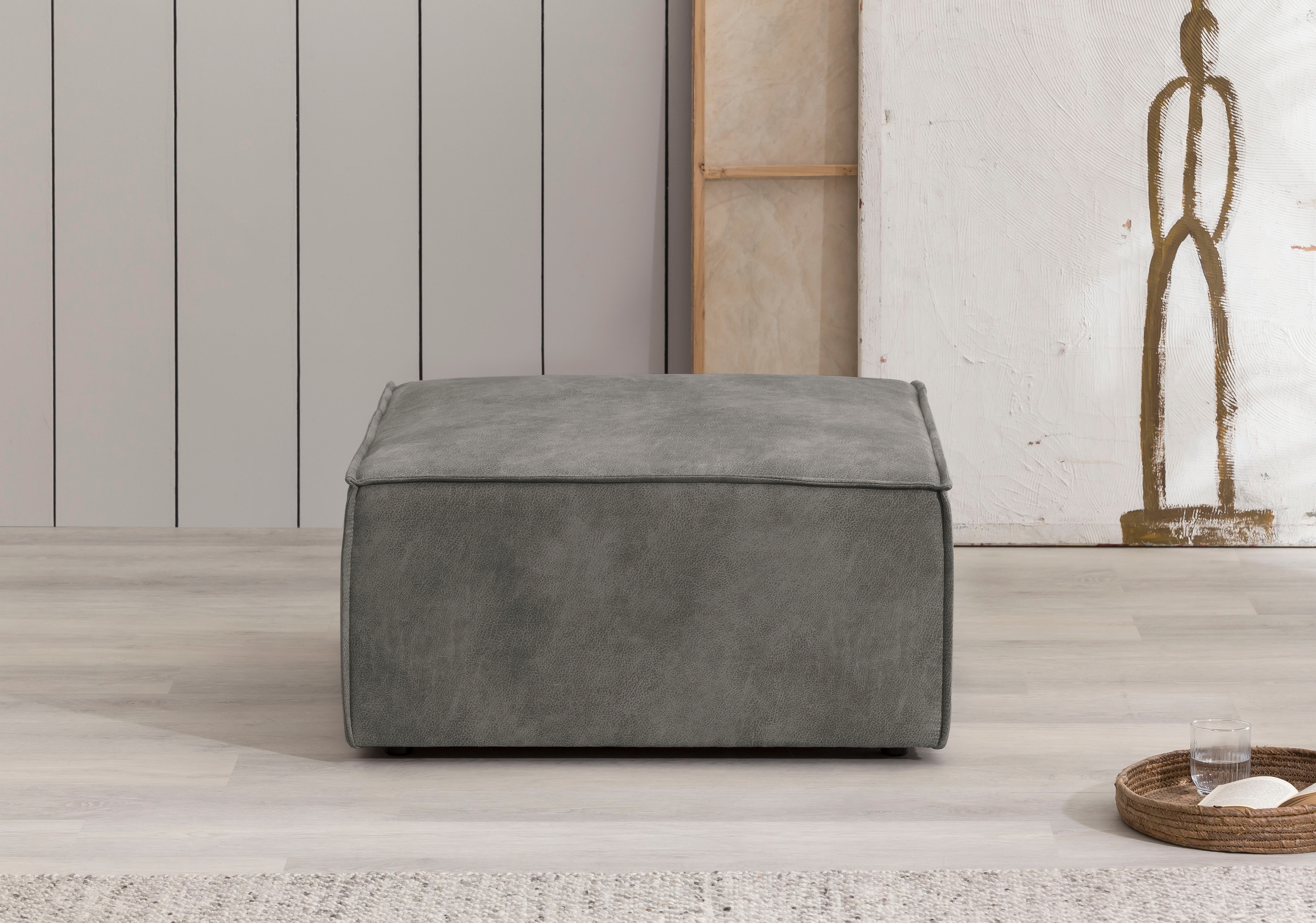 Hocker HOME AFFAIRE "SHERWOOD", grau (dunkelgrau), B:80cm H:42cm T:80cm, 100% Polyester, Hocker, Hocker quadratisch, ideale Ergänzung zum Loveseat SHERWOOD