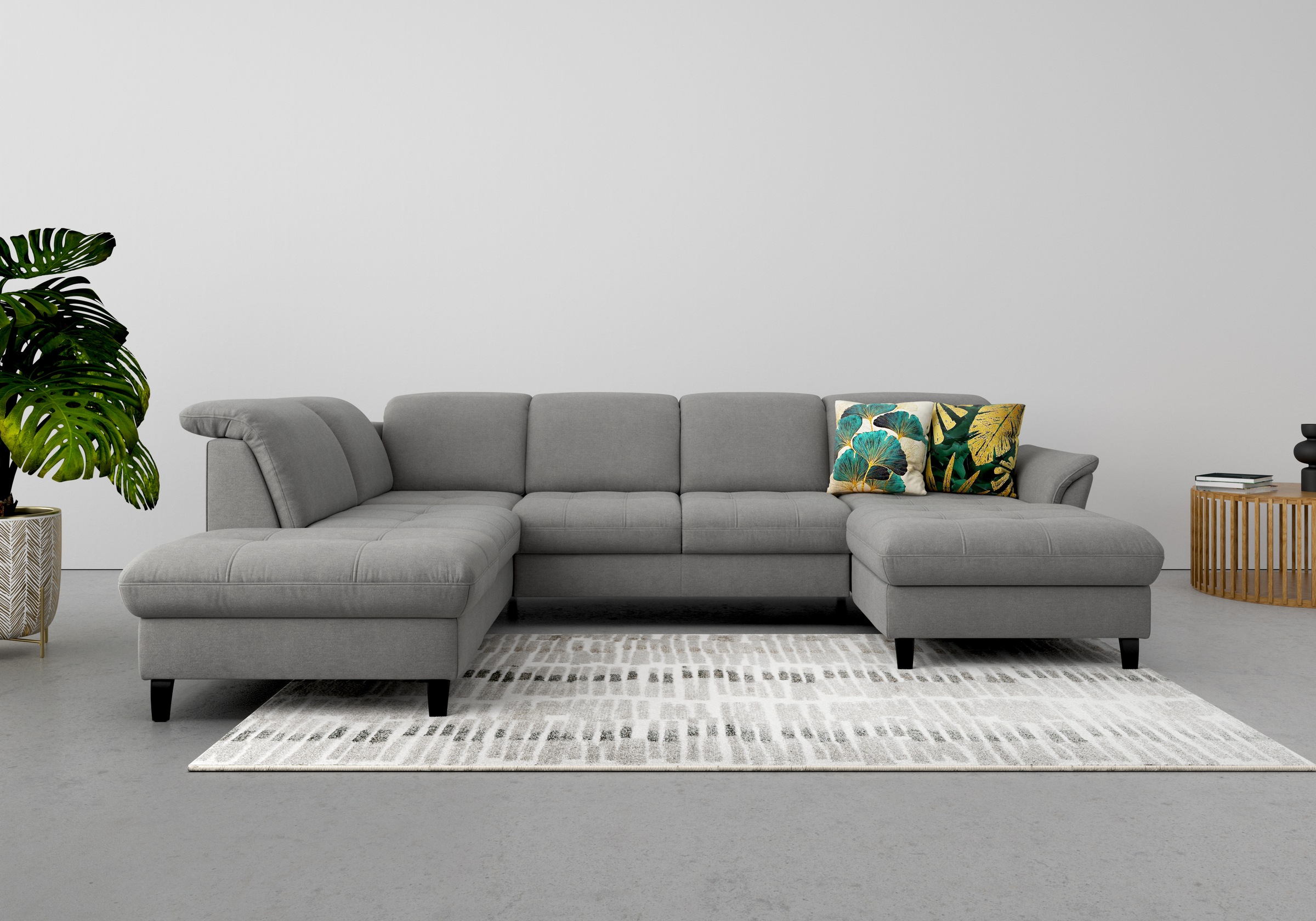 Wohnlandschaft SIT & MORE "Maggiore U-Form", grau, B:312cm T:224cm, 98% Polyester, 2% Polyamid, Sofas, wahlweise mit Kopfteilverstellung, Bettfunktion und Stauraum Image