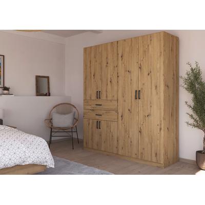 Drehtürenschrank RAUCH "Kleiderschrank Schrank Garderobe MAIKA mit Dekor-Front", braun (eiche artisan), B:181cm H:210cm T:54cm, Holzwerkstoff, Schränke, 2 Schubladen, in verschiedenen Breiten, Höhen, Farben, MADE IN GERMANY Image