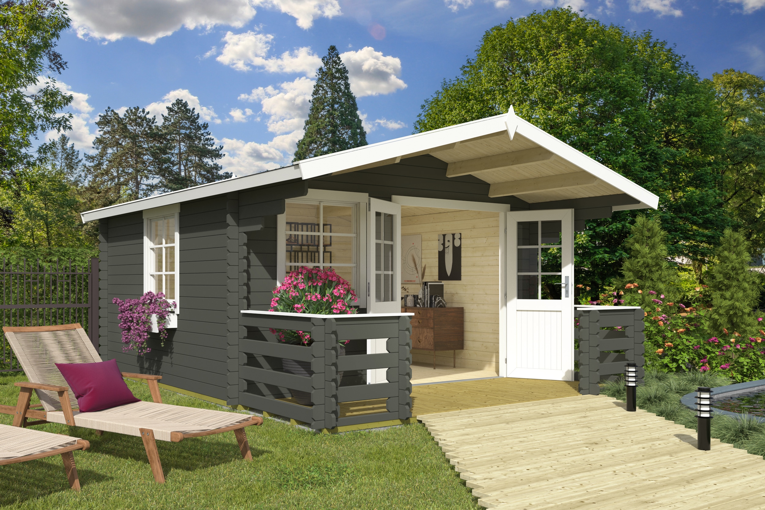 Gartenhaus NORDIC HOLZ "Luna 2", grün (grüngrau), Fußboden im Gartenhaus, Massivholzdach, Holz, Gartenhäuser Image